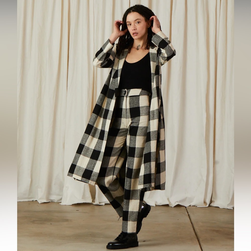 Ali Golden Notch Jacket black/cream plaid raw silk (S)